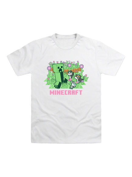 Minecraft Kids' Creeper and Cats T-Shirt, White, White