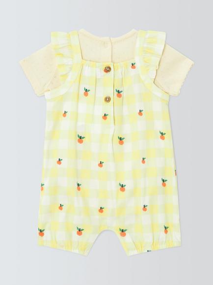 John Lewis Baby Check Romper & T-Shirt Set, Yellow - view 2, Yellow