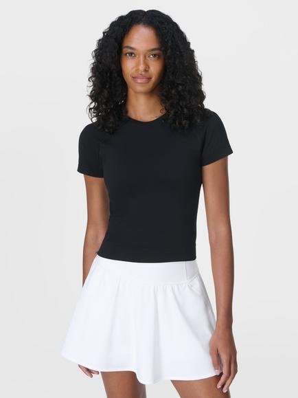 Sweaty Betty Athlete Crop Seamless Workout T-Shirt, Black, Black