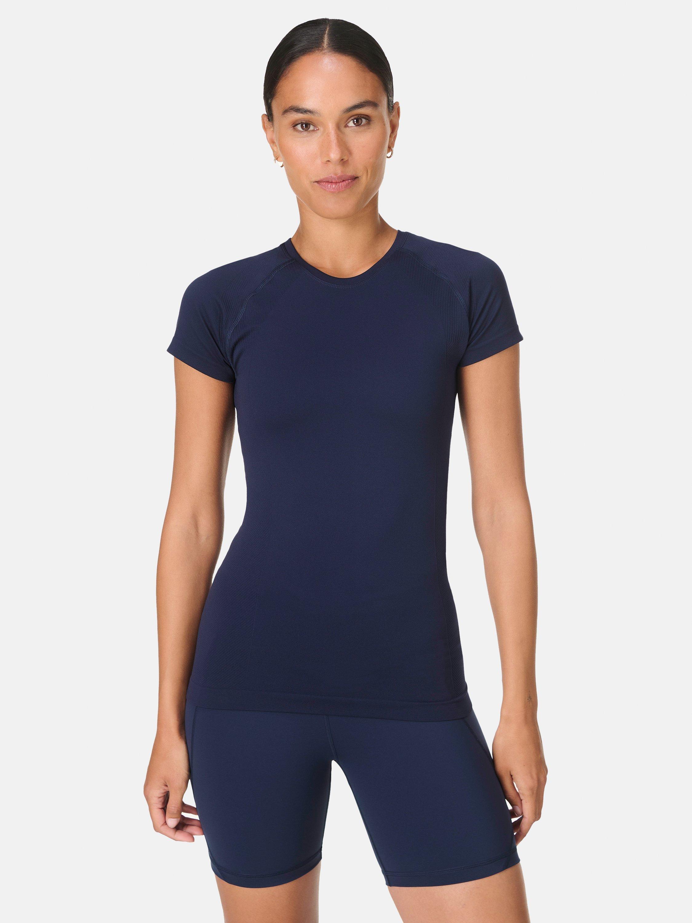 Product image 1 of 7, which shows Sweaty Betty Athlete Seamless T-Shirt, Navy Blue, XXS