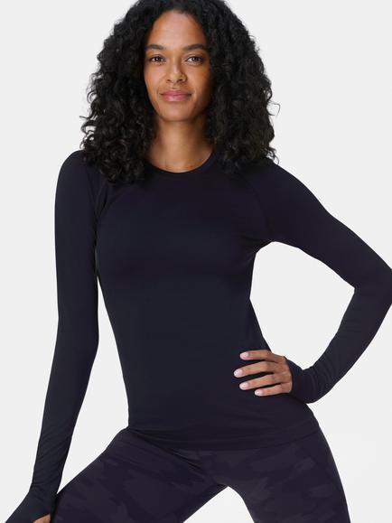 Sweaty Betty Athlete Seamless Long Sleeve Top, White - view 2, Black