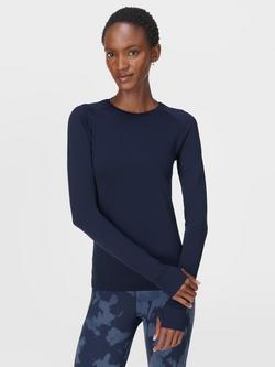 Sweaty Betty Athlete Seamless Workout Long Sleeve Top, Navy Blue