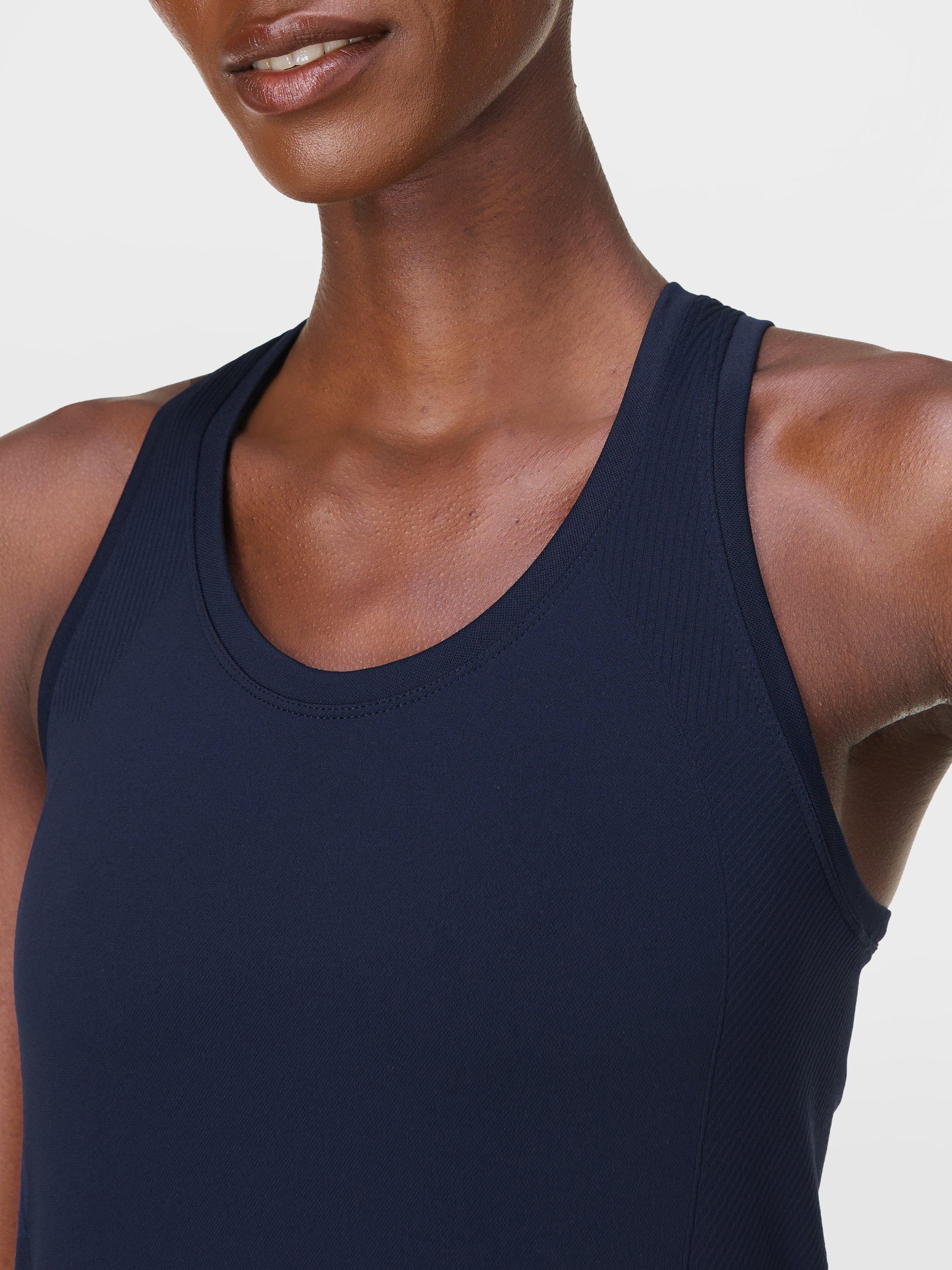 Product image 3 of 6, which shows Sweaty Betty Athlete Seamless Workout Tank Top, Navy Blue, XXS