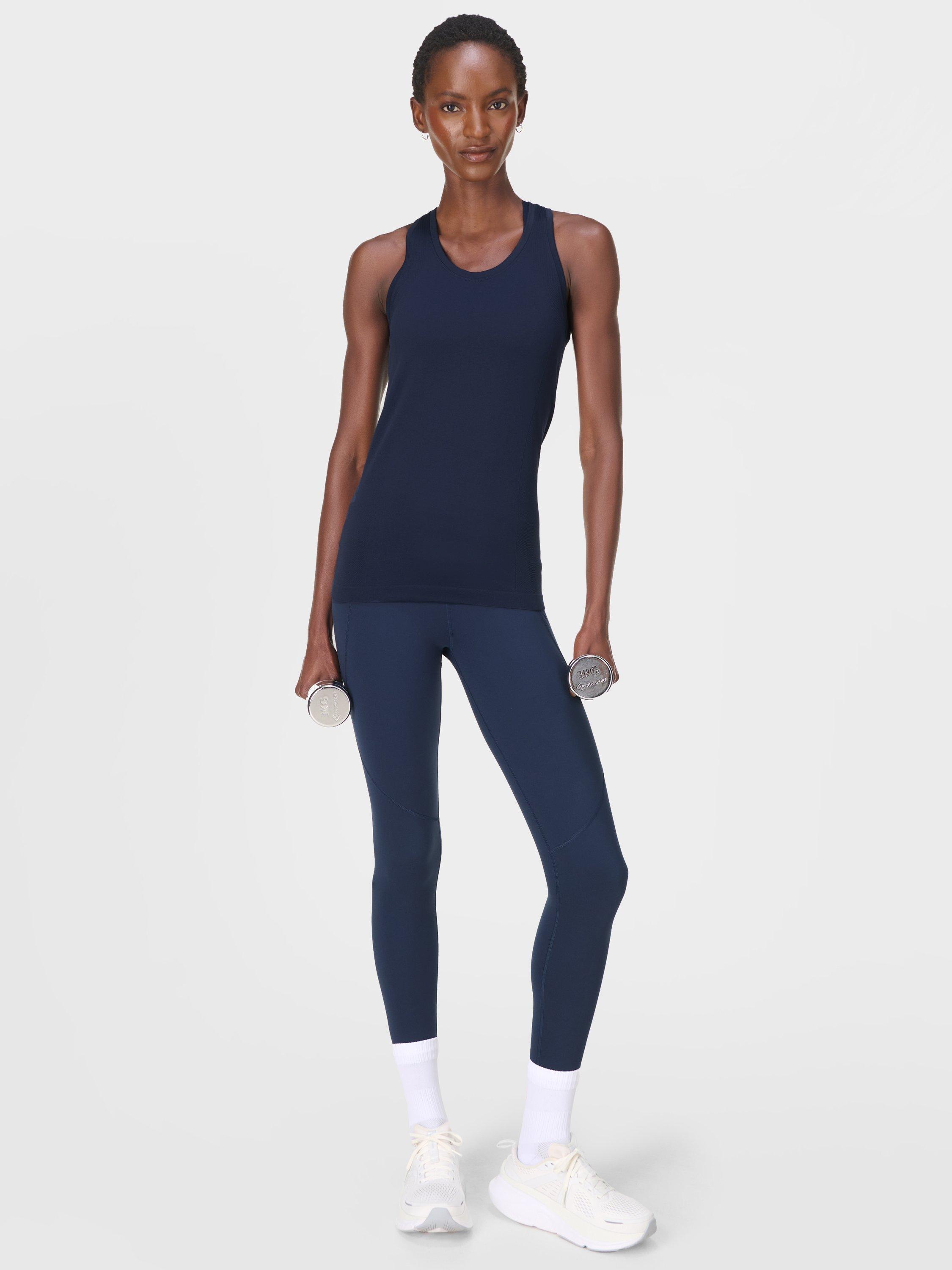 Product image 4 of 6, which shows Sweaty Betty Athlete Seamless Workout Tank Top, Navy Blue, XXS