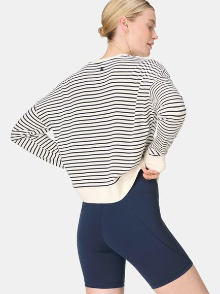 Sweaty Betty After Class Stripe Crop Sweatshirt, Lily White - view 2, Lily White