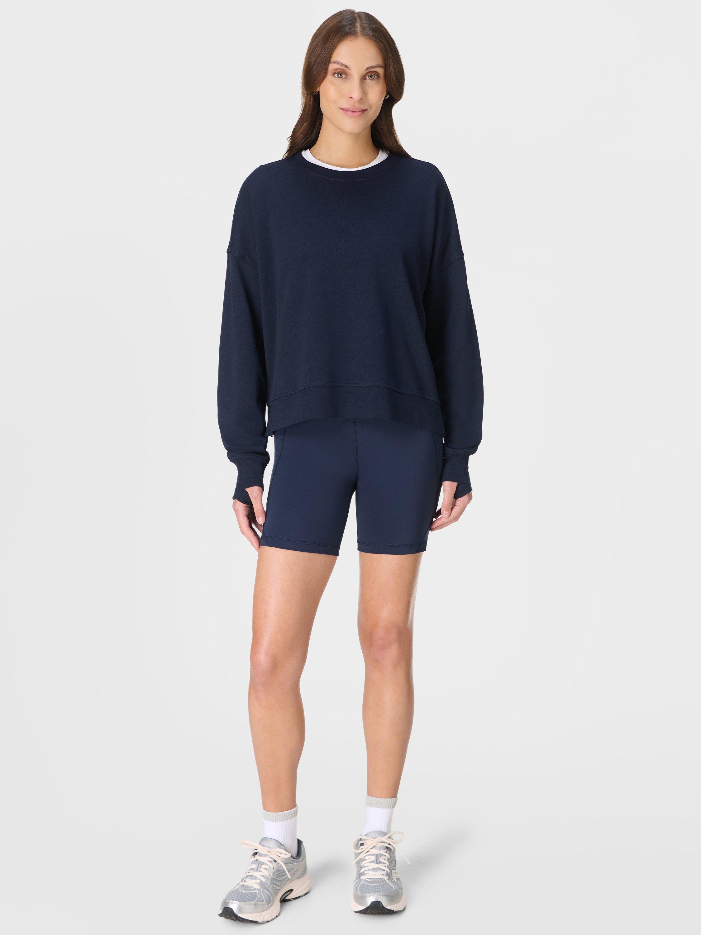 Product image 2 of 8, which shows Sweaty Betty After Class Crop Sweatshirt, Navy Blue, XXS