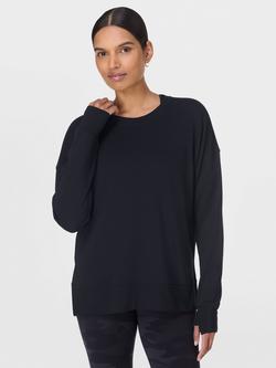 Sweaty Betty Cotton Blend Round Neck Jumper, Black