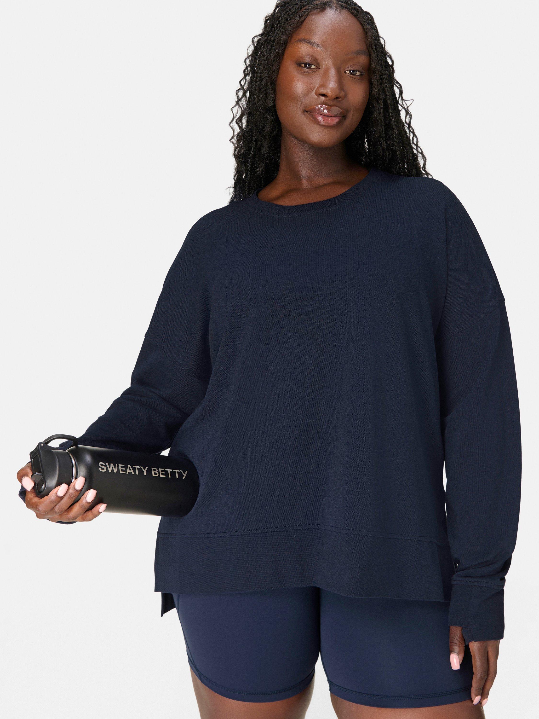 Product image 3 of 7, which shows Sweaty Betty After Class Longline Sweatshirt, Navy Blue, XXS