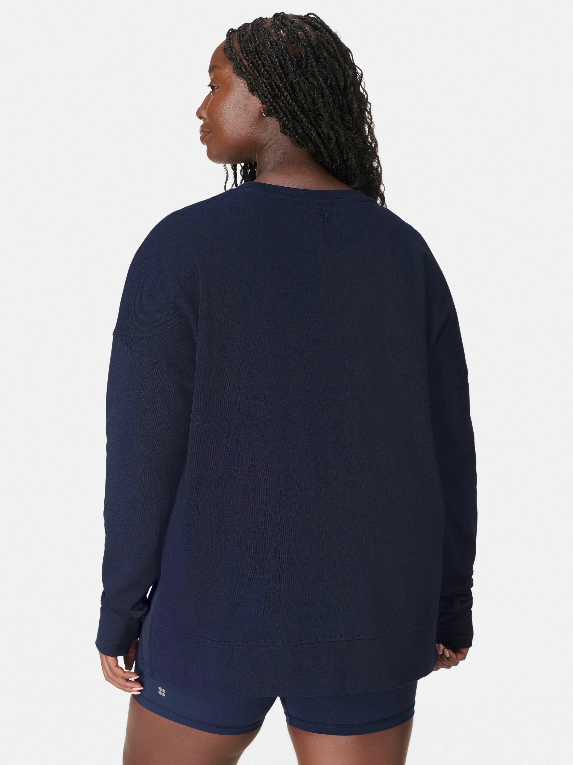 Product image 6 of 7, which shows Sweaty Betty After Class Longline Sweatshirt, Navy Blue, XXS