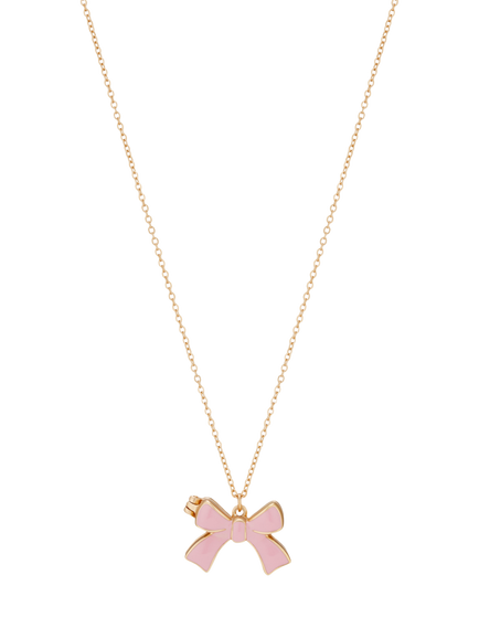 Stych Kids' Enamel Bow Locket Pendant Necklace, Pink/Gold, Pink/Gold