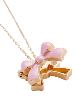Stych Kids' Enamel Bow Locket Pendant Necklace, Pink/Gold - view 2, Pink/Gold