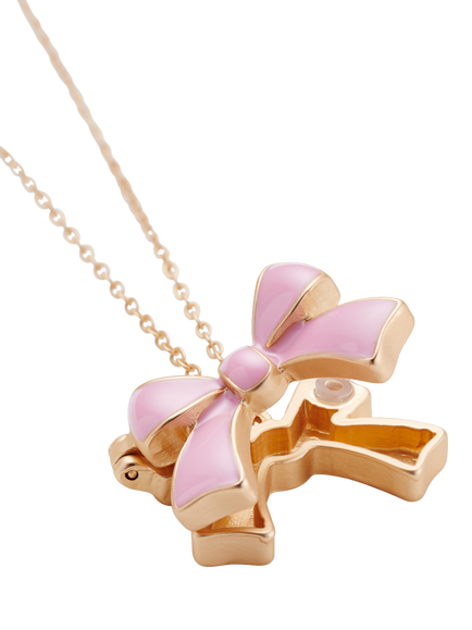 Stych Kids' Enamel Bow Locket Pendant Necklace, Pink/Gold - view 2, Pink/Gold