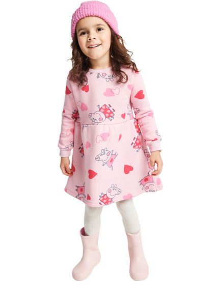 Brand Threads Kids' Cotton Blend Peppa Pig Dress, Pink, Pink