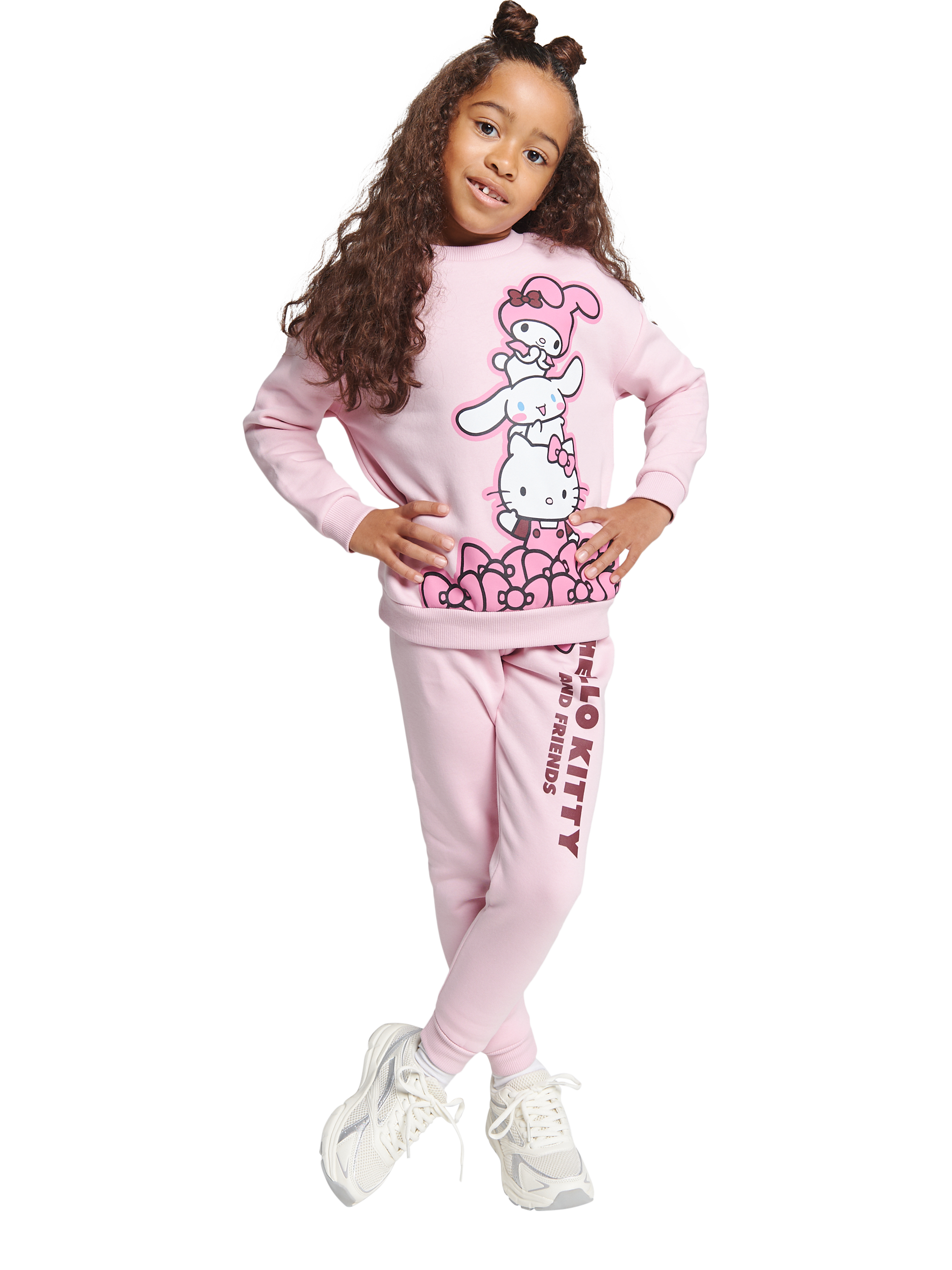 Product image 1 of 4, which shows Brand Threads Kids' Cotton Blend Hello Kitty Joggers, Pink, 6-7 years