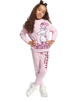 Brand Threads Kids' Cotton Blend Hello Kitty Joggers, Pink, Pink
