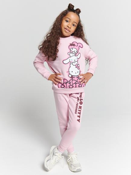 Brand Threads Kids' Cotton Blend Hello Kitty Joggers, Pink, Pink
