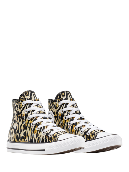 Converse Chuck Taylor All Star Leopard Print Canvas Hi-Top Trainers, Brown/White/Multi - view 2, Brown/White/Multi