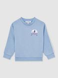 Reiss Kids' Cotton Morton Light Relaxed Superman Sweatshirt, Light Blue