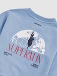 Reiss Kids' Cotton Morton Light Relaxed Superman Sweatshirt, Light Blue