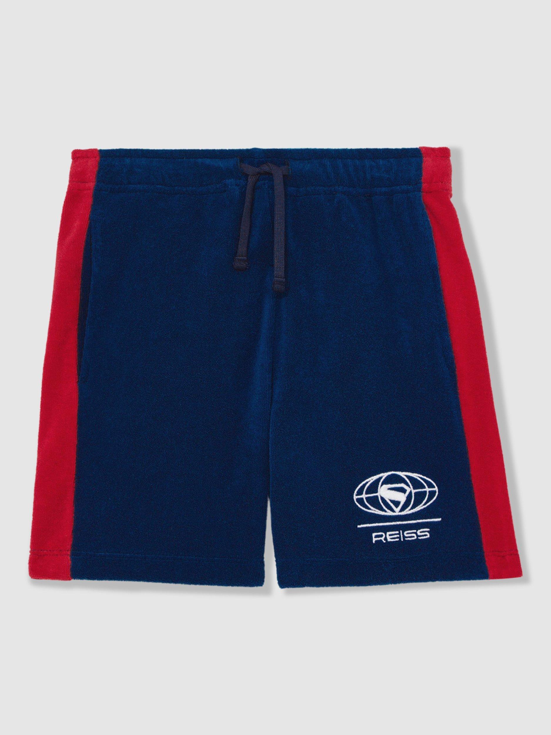 Product image 2 of 4, which shows Reiss Kids' Krypto Cotton Blend Drawstring Shorts, Blue/Red, 3-4 years