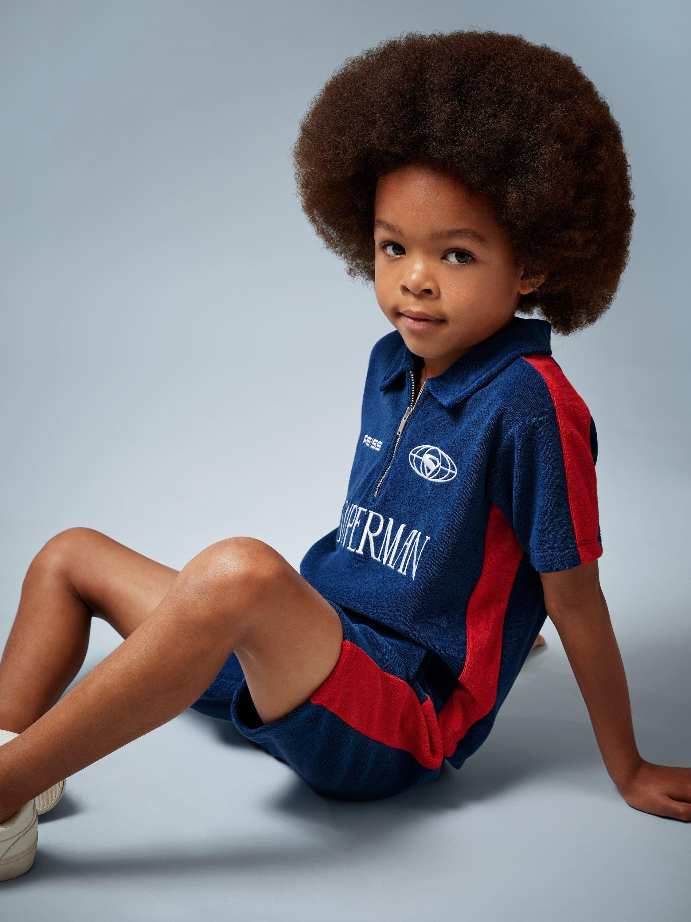 Product image 3 of 4, which shows Reiss Kids' Krypto Cotton Blend Drawstring Shorts, Blue/Red, 3-4 years