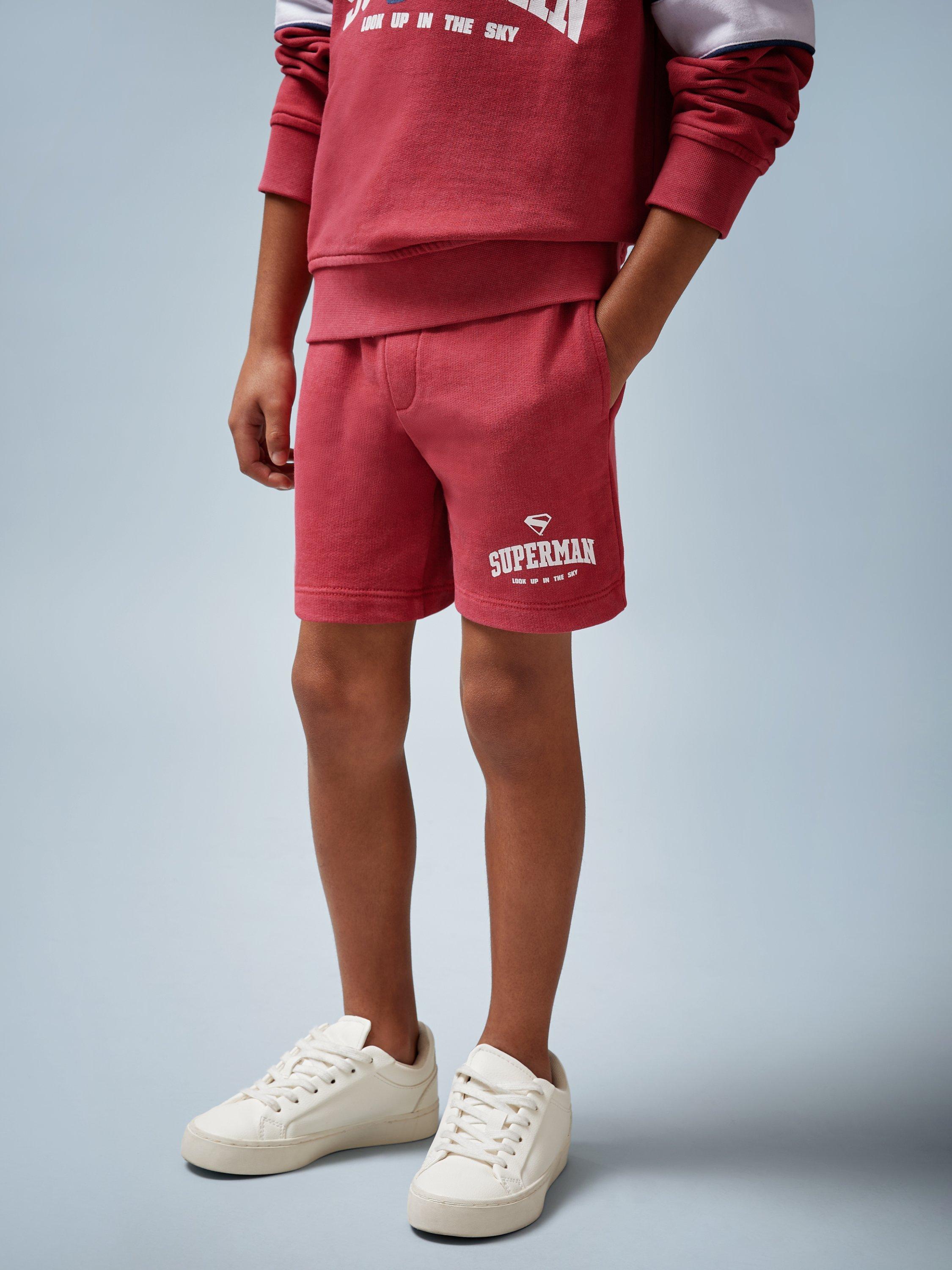 Product image 3 of 3, which shows Reiss Kids' Payton Cotton Drawstring Superman Shorts, Red, 9-10 years