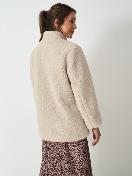 Crew Clothing High Neck Borg Coat, Beige - view 2, Beige