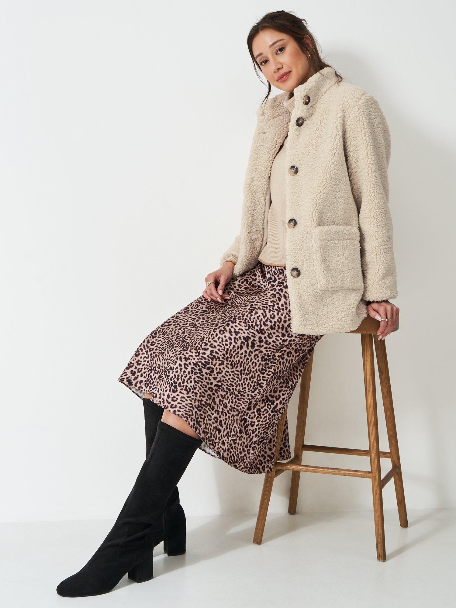 Product image 3 of 5, which shows Crew Clothing High Neck Borg Coat, Beige, 10