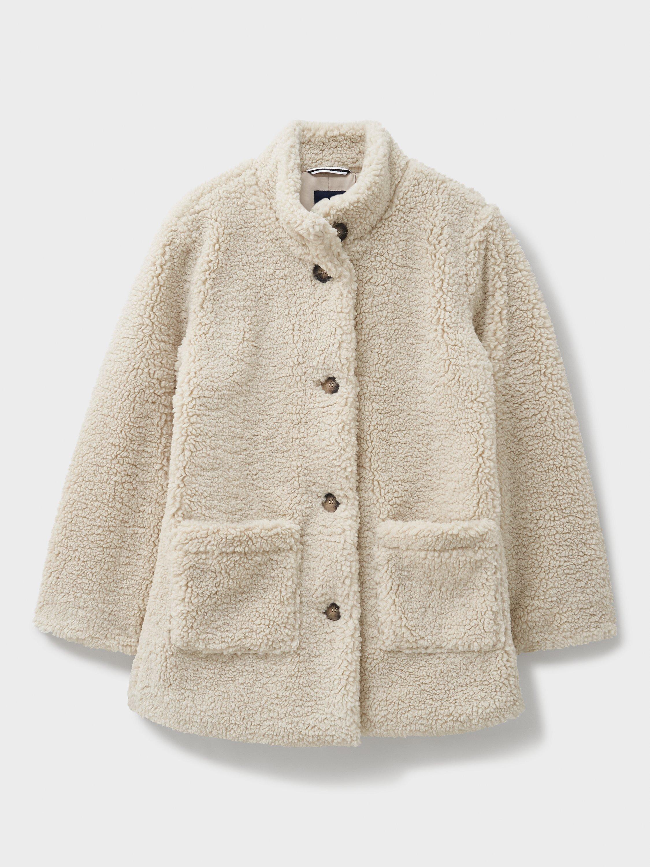 Product image 5 of 5, which shows Crew Clothing High Neck Borg Coat, Beige, 10