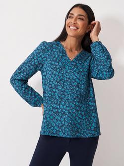 Crew Clothing Claudia Animal Print V-Neck Blouse, Bright Blue, Bright Blue