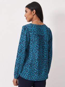 Crew Clothing Claudia Animal Print V-Neck Blouse, Bright Blue - view 2, Bright Blue