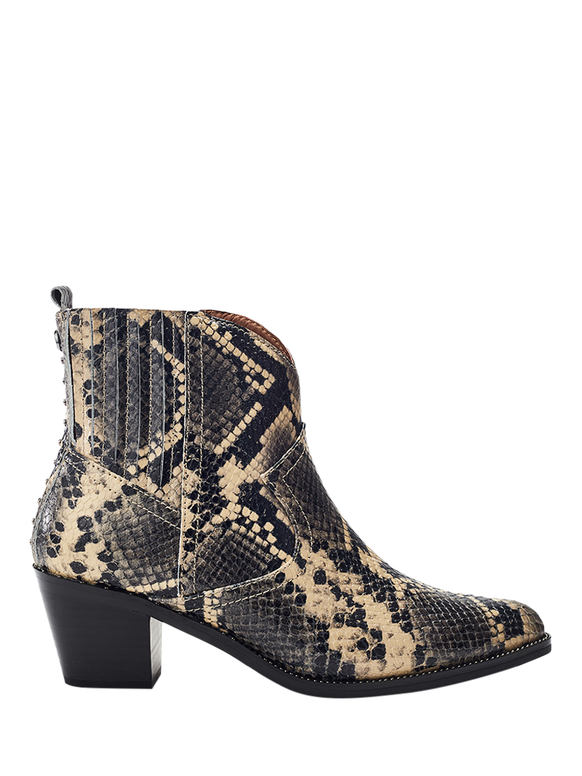 Product image 1 of 4, which shows Moda in Pelle Annie Snake Print Leather Cowboy Boots, Natural, 3