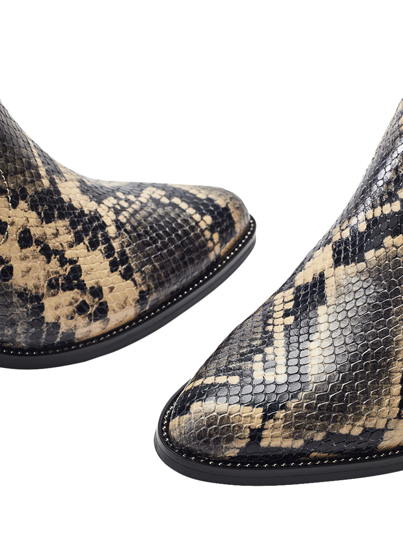 Product image 4 of 4, which shows Moda in Pelle Annie Snake Print Leather Cowboy Boots, Natural, 3