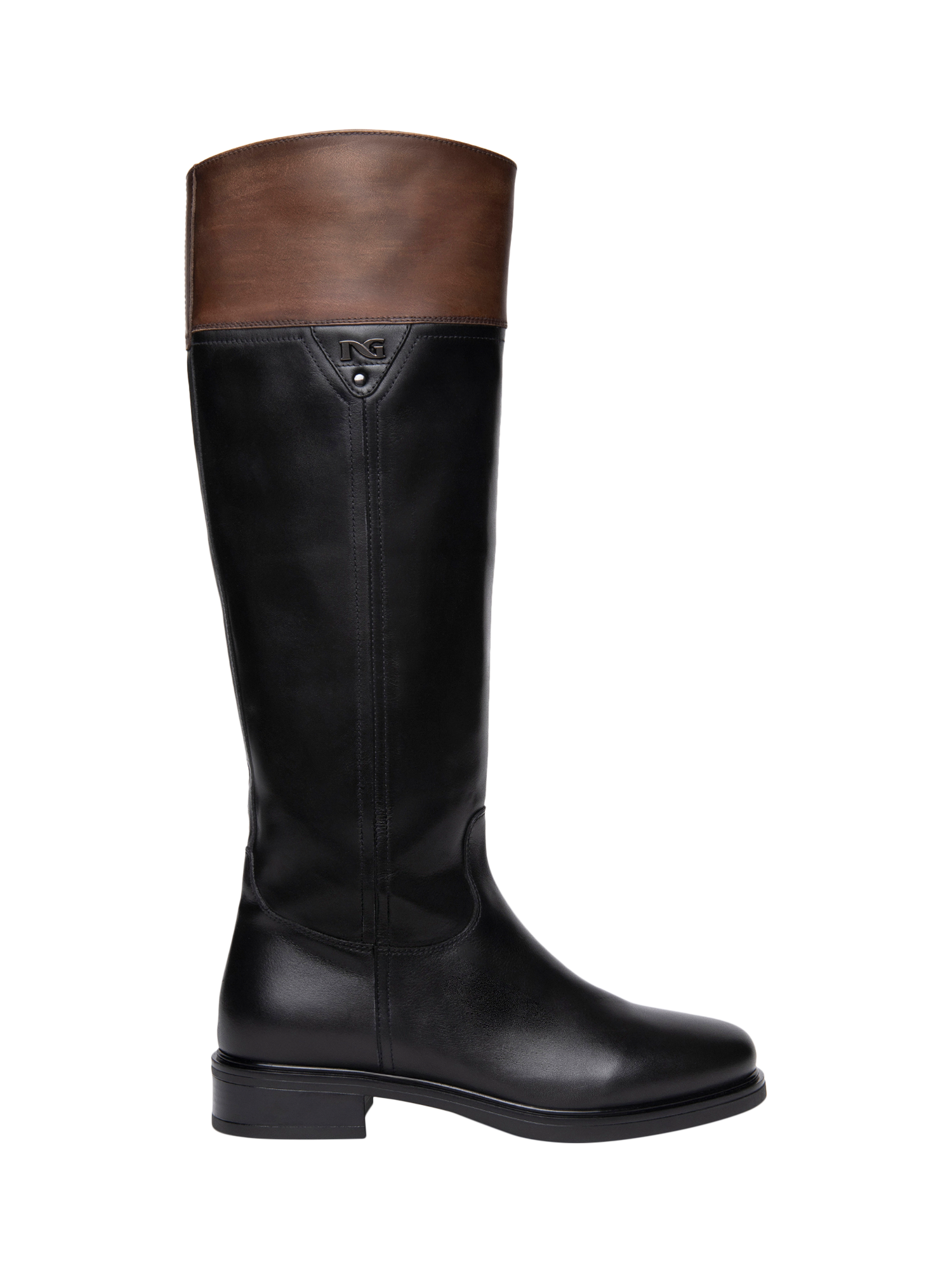 Product image 1 of 5, which shows NeroGiardini Aurano Leather Riding Knee High Boots, Black, 3