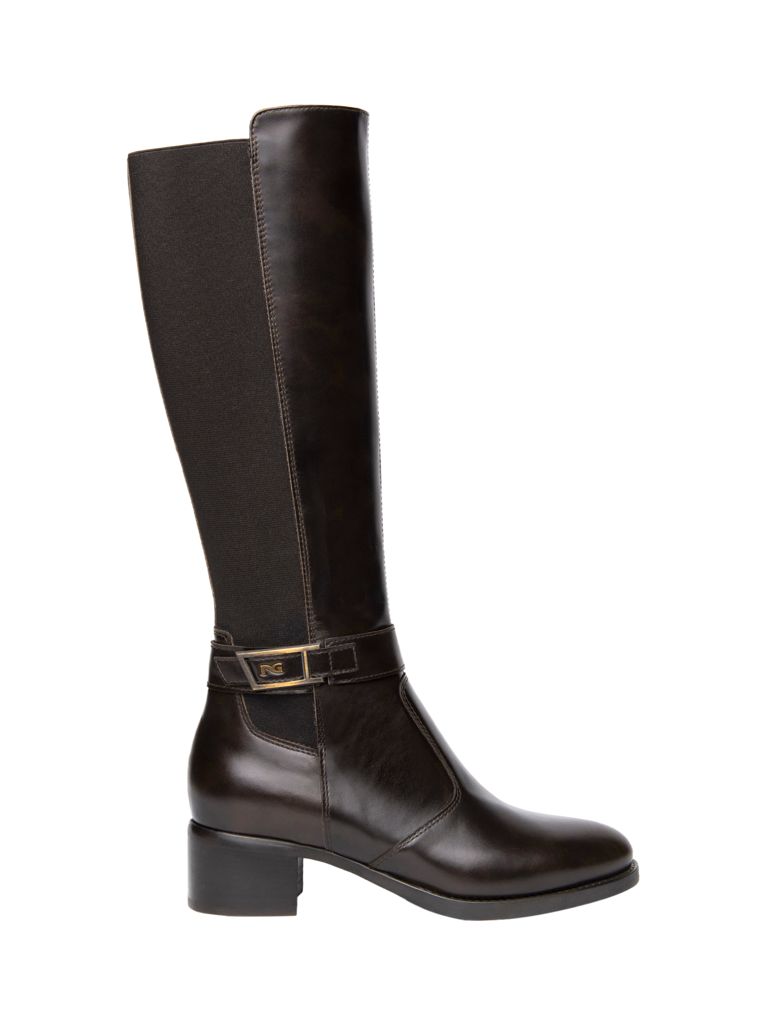 Product image 1 of 5, which shows NeroGiardini Benevento Leather Knee High Boots, Dark Brown, 2