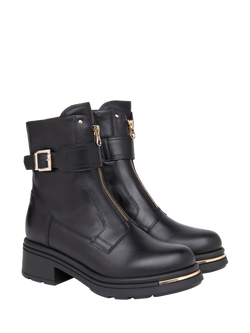NeroGiardini Colorina Leather Gold Detail Biker Boots, Black - view 2, Black