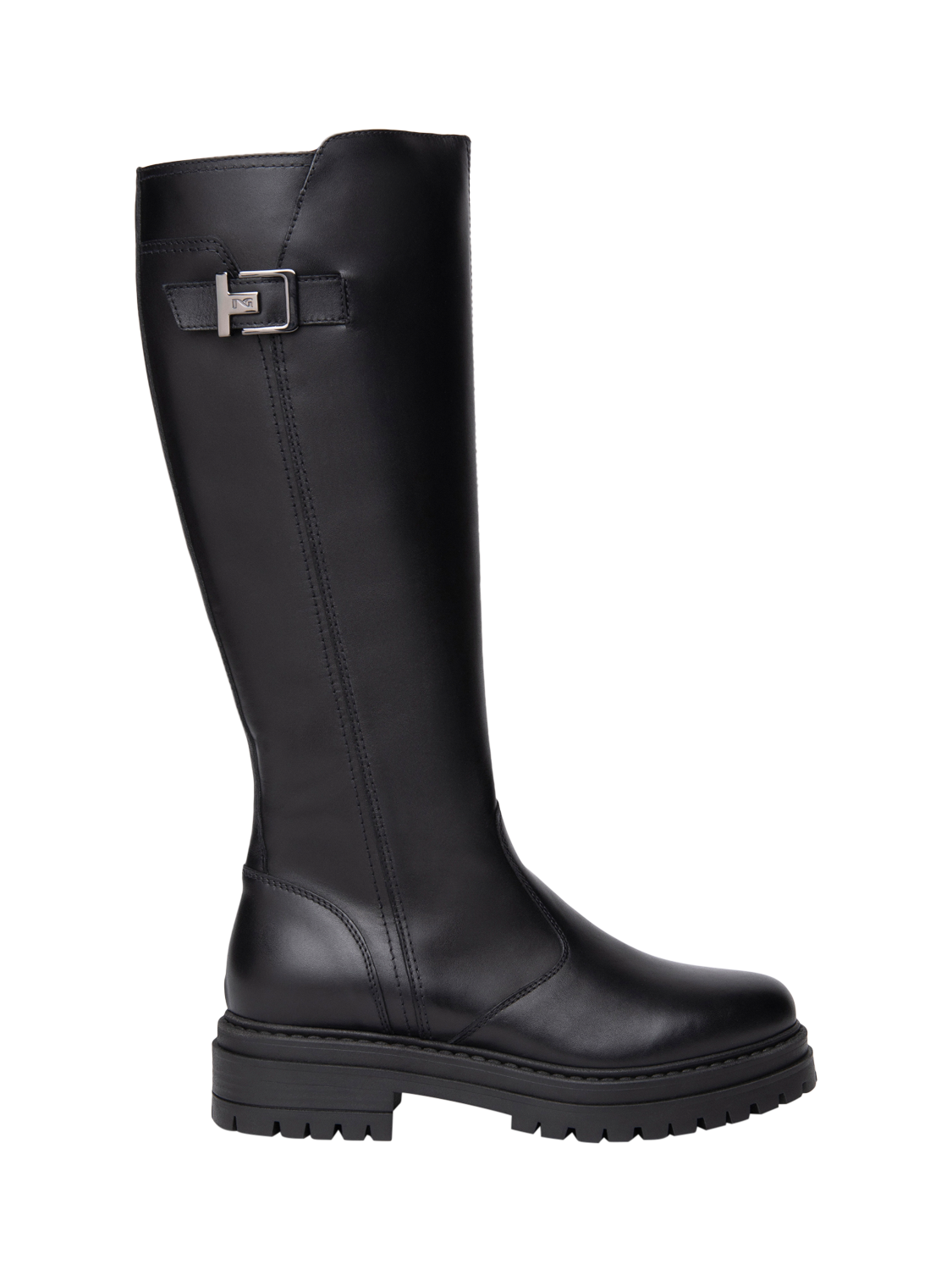 Product image 1 of 5, which shows NeroGiardini Foza Leather Knee High Tall Boots, Black, 2