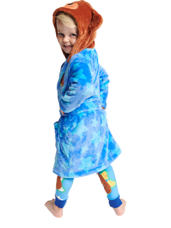 Brand Threads Kids' Hey Duggee Hooded Robe, Blue/Multi - view 2, Blue/Multi