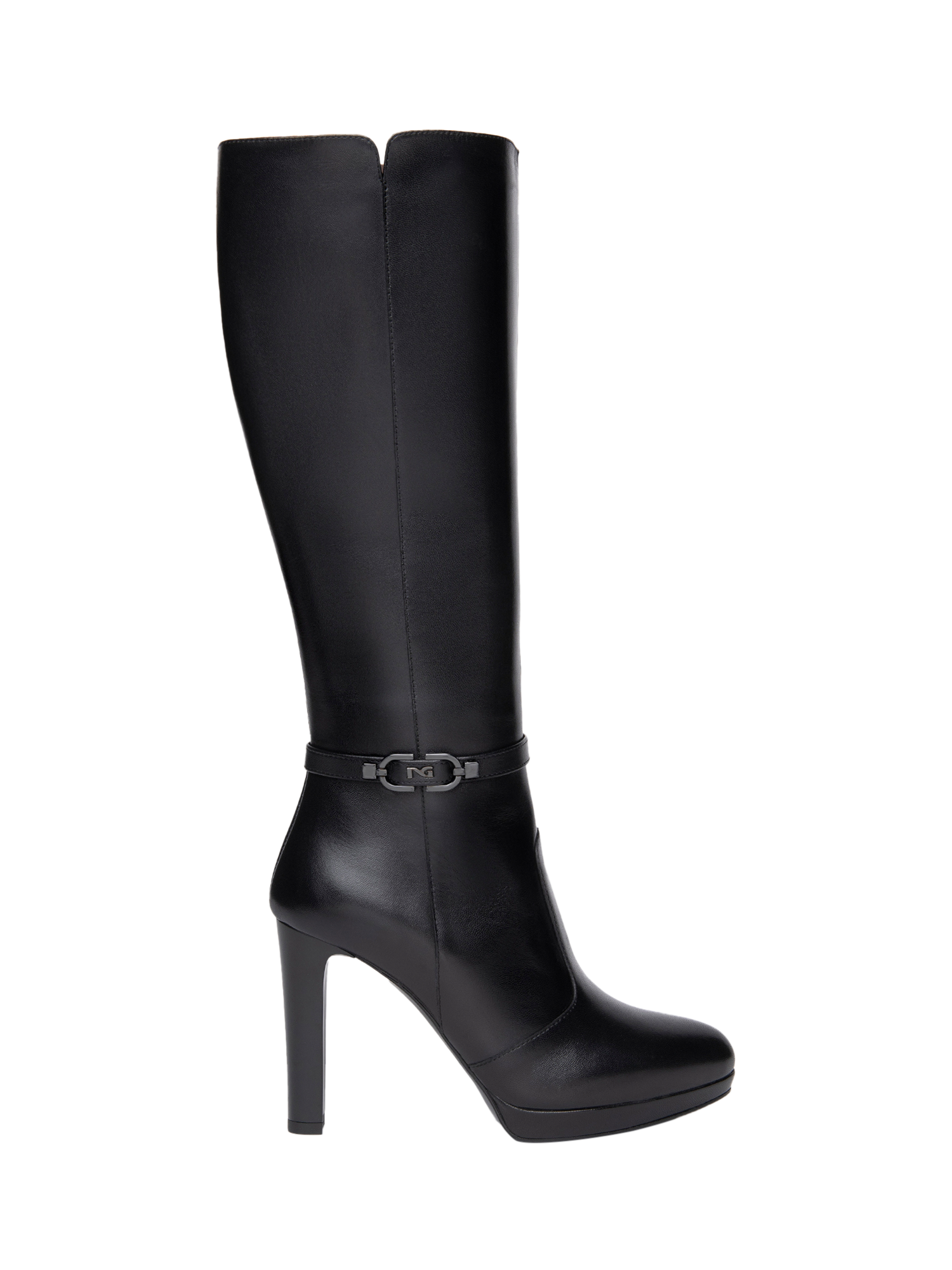 Product image 1 of 5, which shows NeroGiardini Salerno Leather Knee High Boots, Black, 2