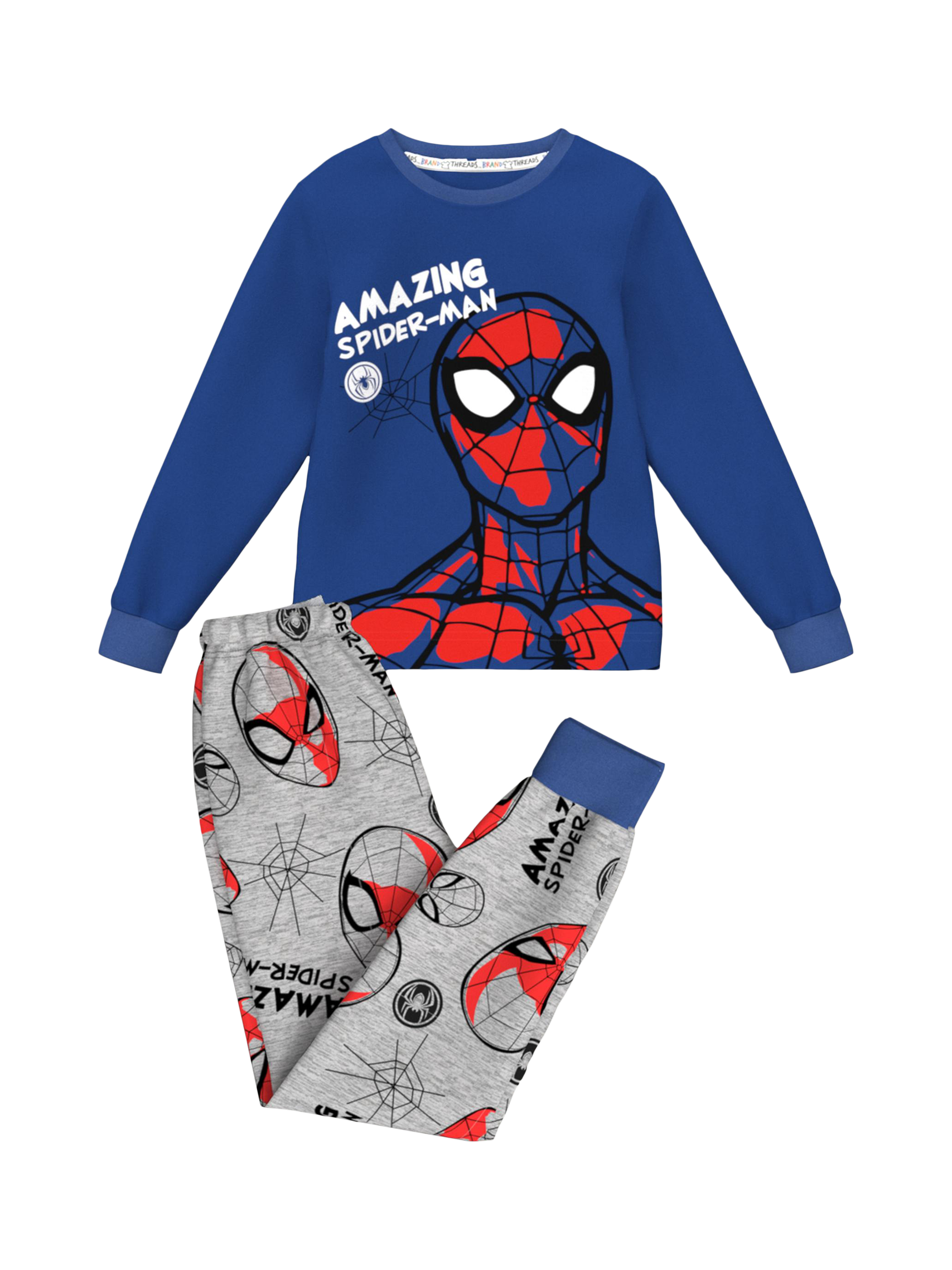 Product image 1 of 2, which shows Brand Threads Kids' Cotton Blend Spiderman Pyjama Set, Red, 4-5 years