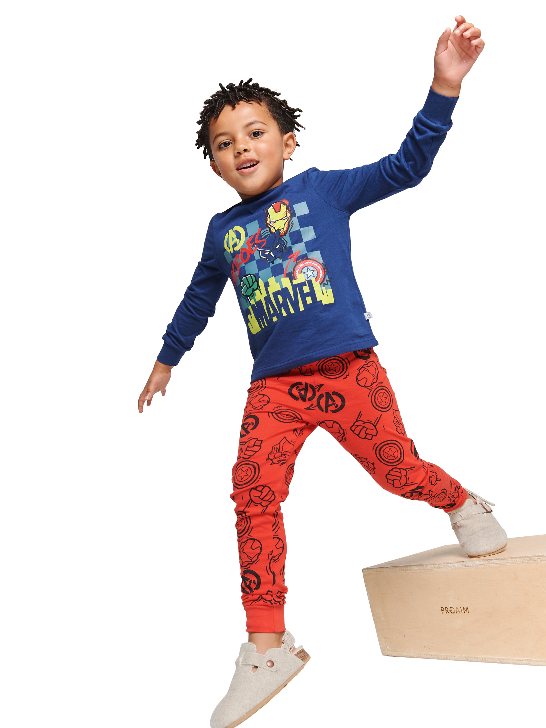 Product image 1 of 4, which shows Brand Threads Kids' Cotton Marvel Pyjama Set, Multi, 4-5 years