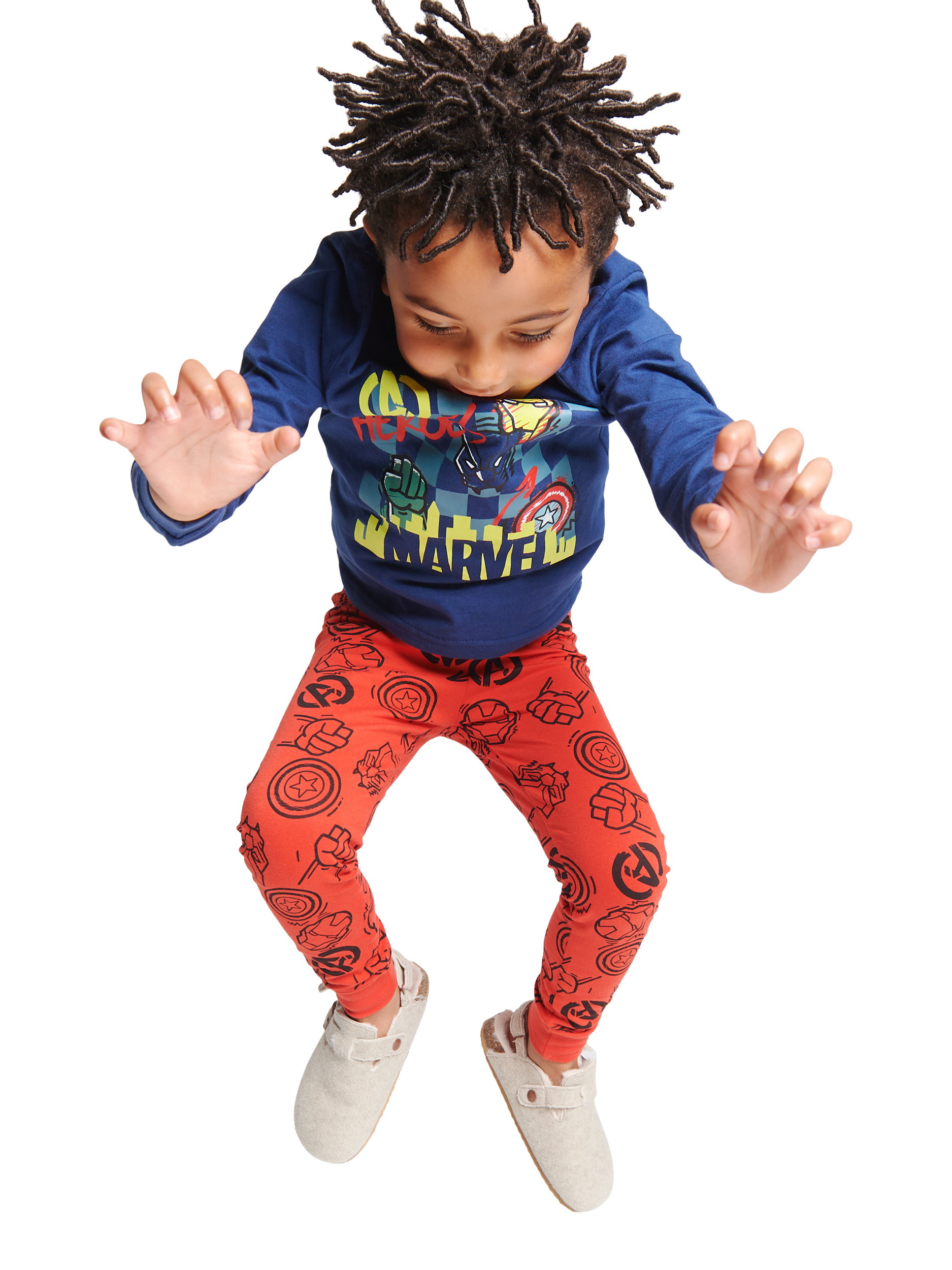 Product image 4 of 4, which shows Brand Threads Kids' Cotton Marvel Pyjama Set, Multi, 4-5 years