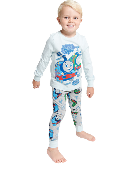 Brand Threads Kids' Thomas The Tank Engine Pyjama Set, Grey/Multi, Grey/Multi