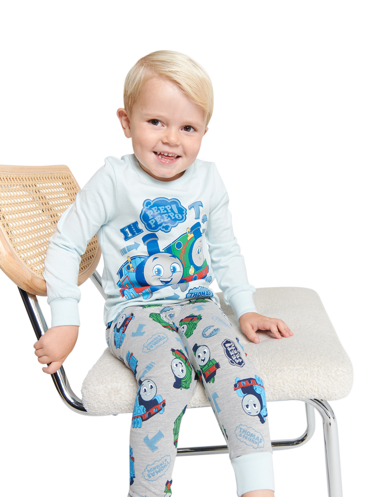 Product image 4 of 4, which shows Brand Threads Kids' Thomas The Tank Engine Pyjama Set, Grey/Multi, 1-2 years