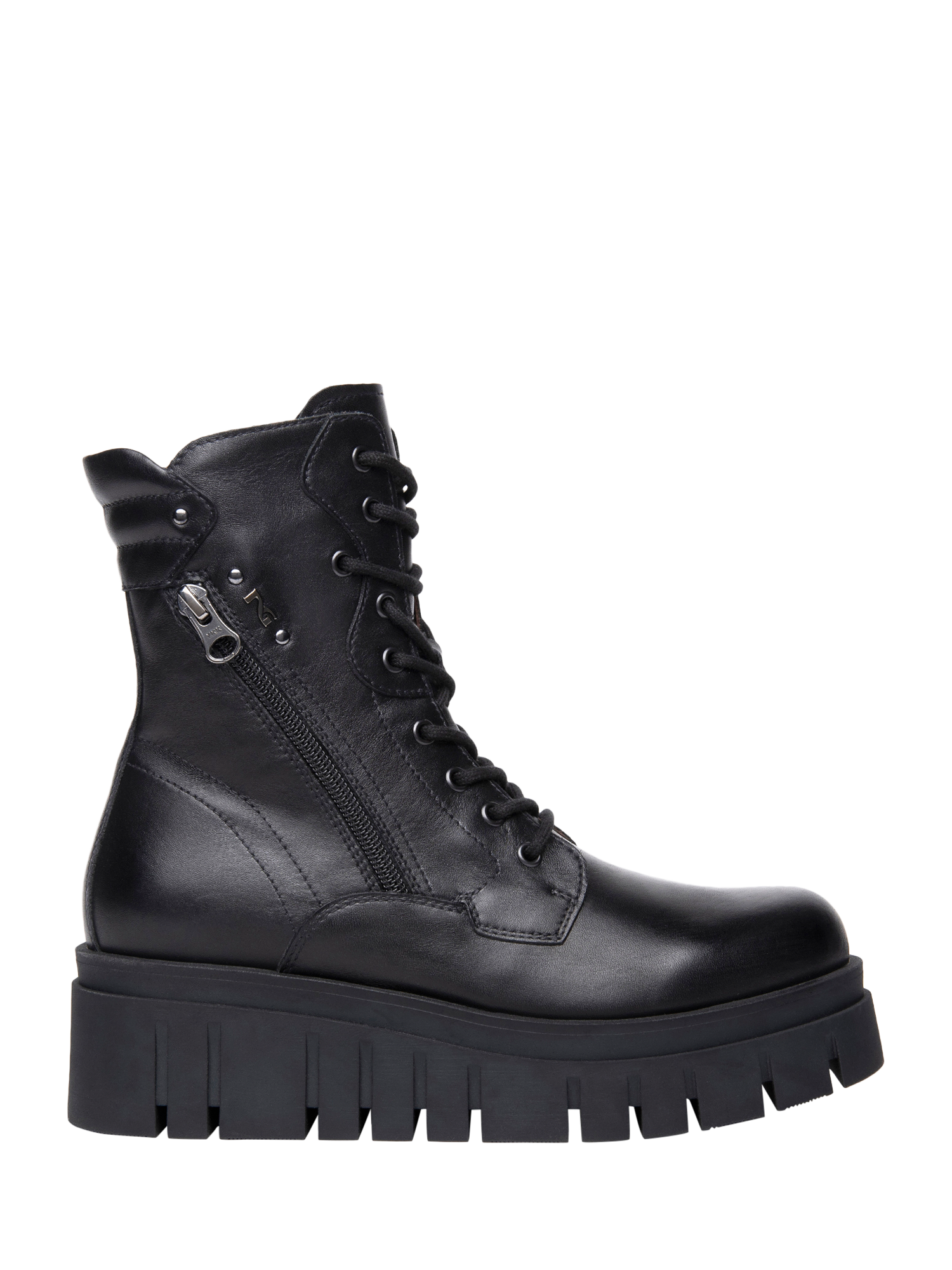 Product image 1 of 5, which shows NeroGiardini Suni Leather Combat Boots, Black, 2