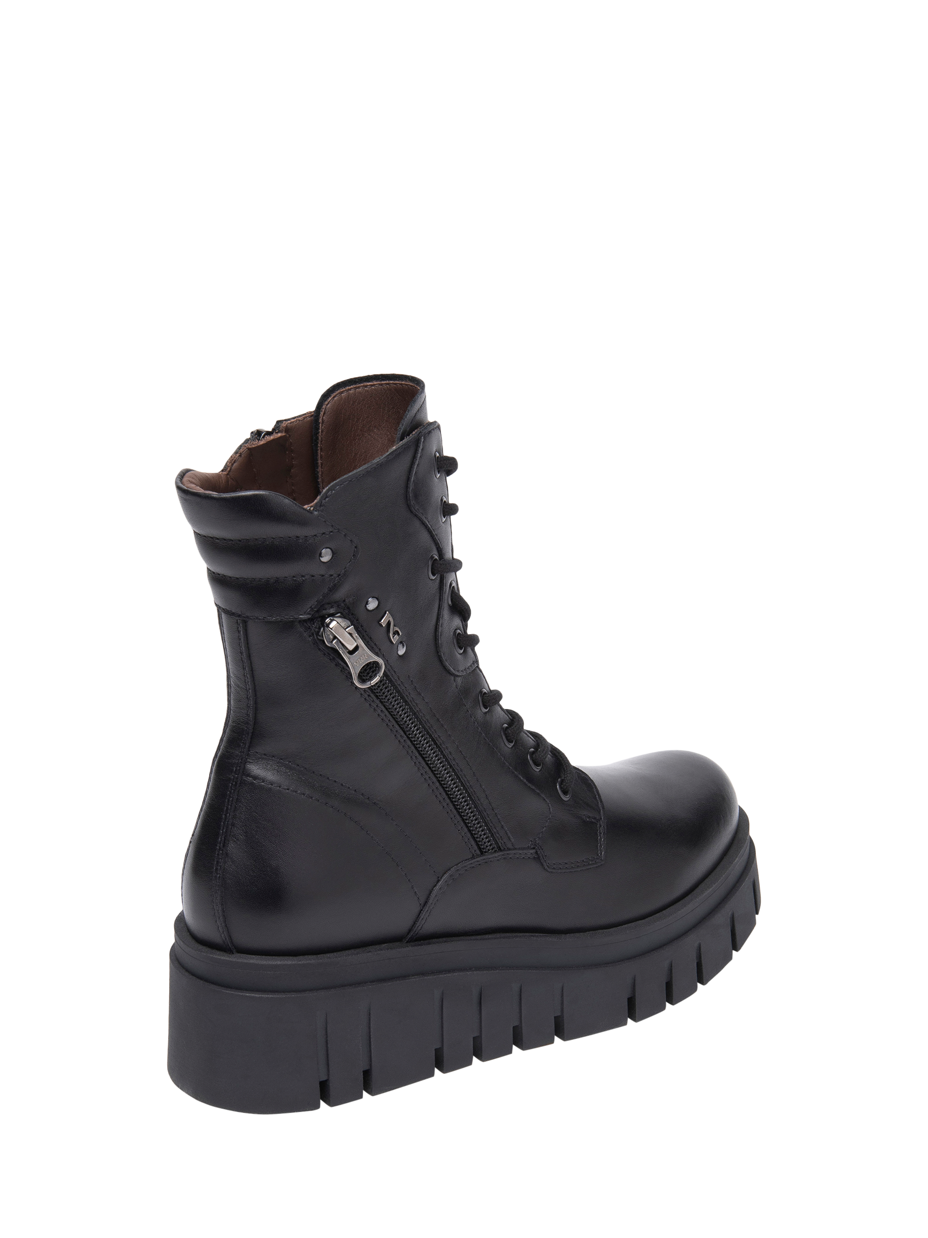 Product image 3 of 5, which shows NeroGiardini Suni Leather Combat Boots, Black, 2