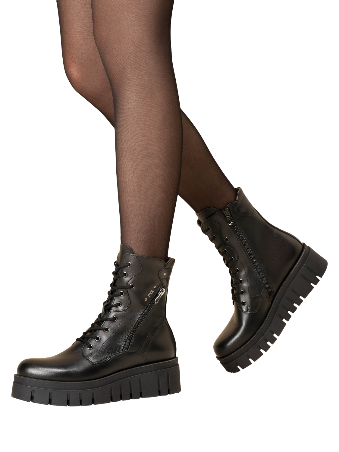 Product image 5 of 5, which shows NeroGiardini Suni Leather Combat Boots, Black, 2