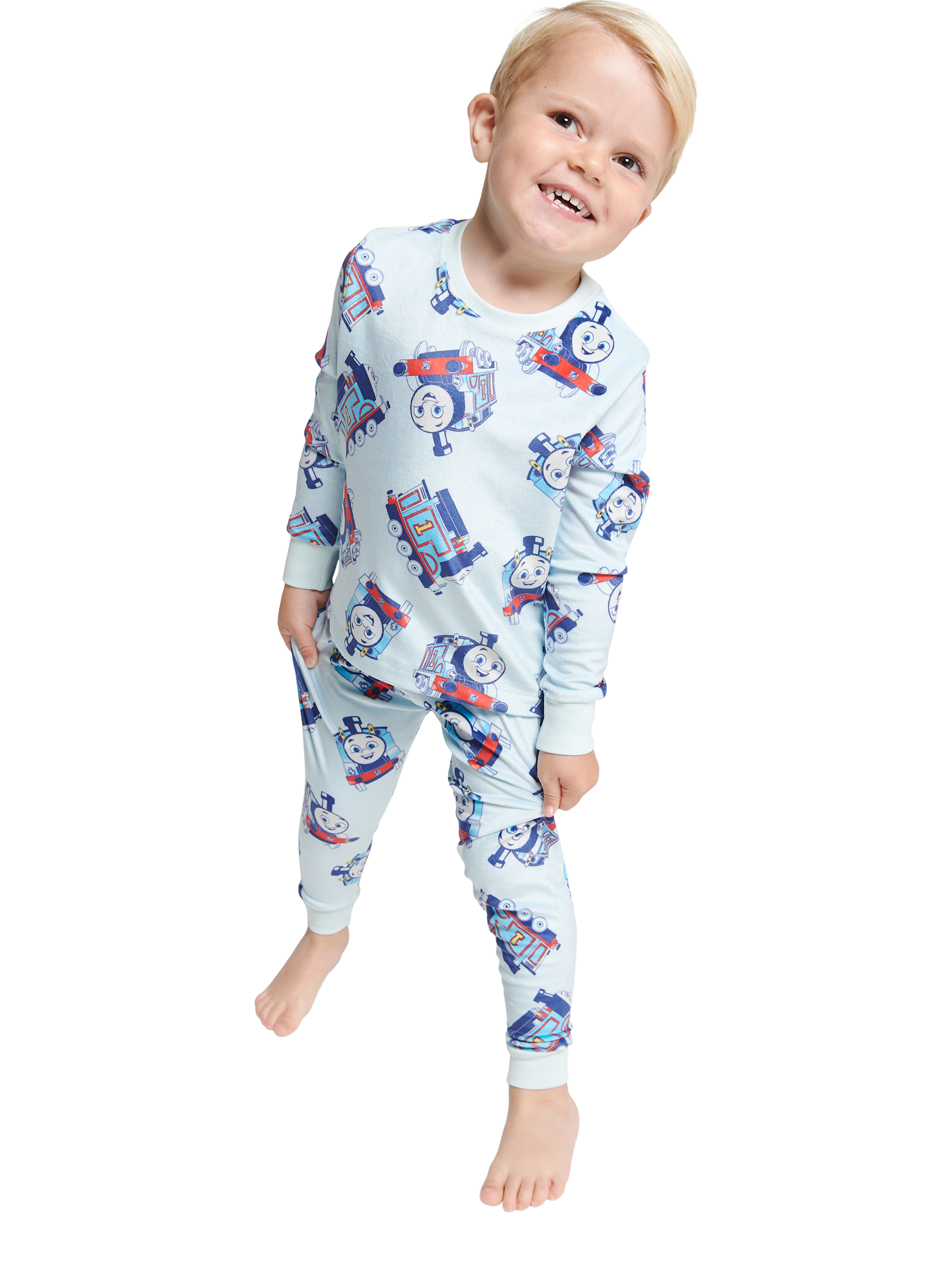Product image 1 of 4, which shows Brand Threads Kids' Thomas The Tank Engine Pyjama Set, Blue, 1-2 years