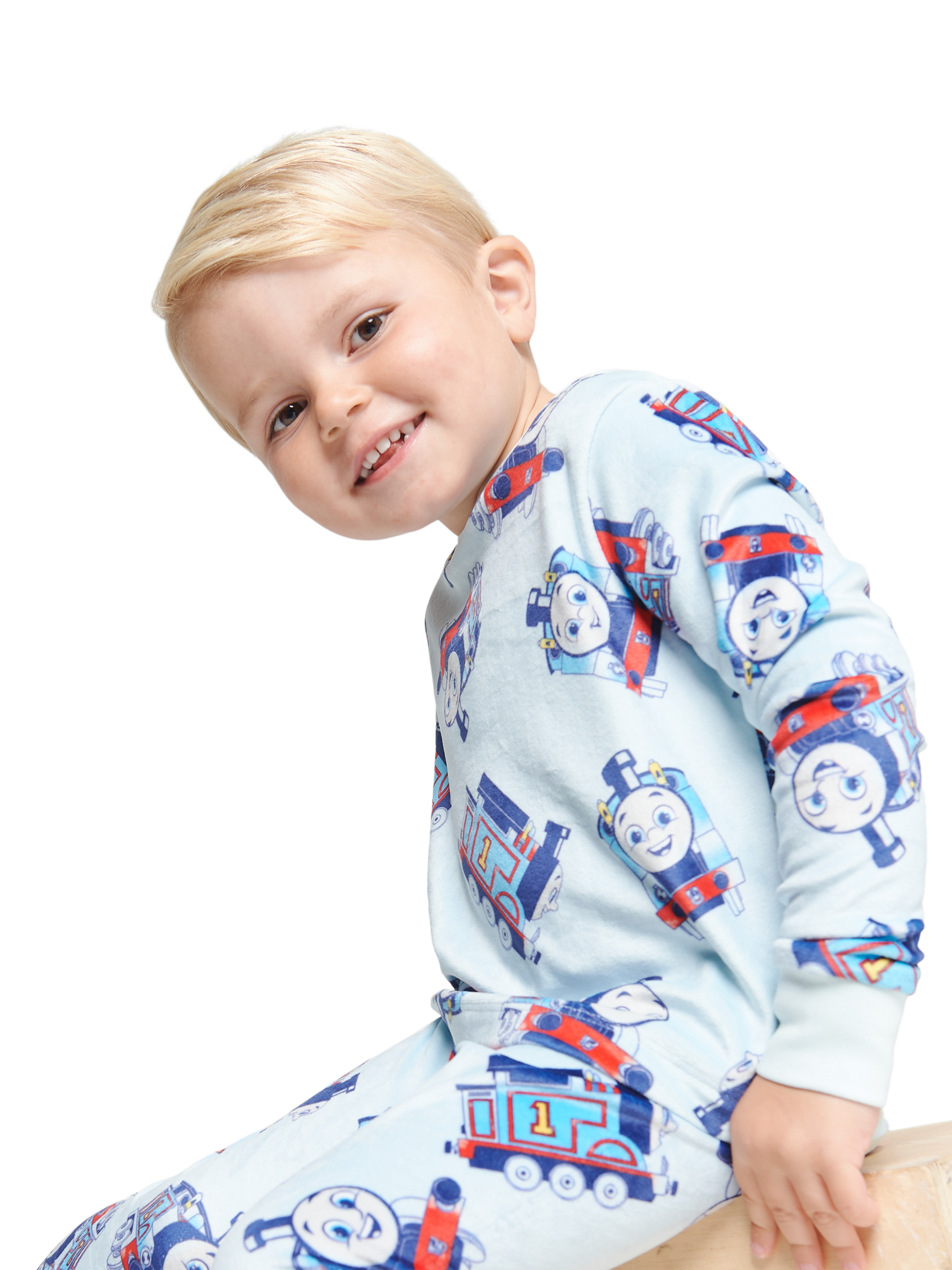 Product image 3 of 4, which shows Brand Threads Kids' Thomas The Tank Engine Pyjama Set, Blue, 1-2 years
