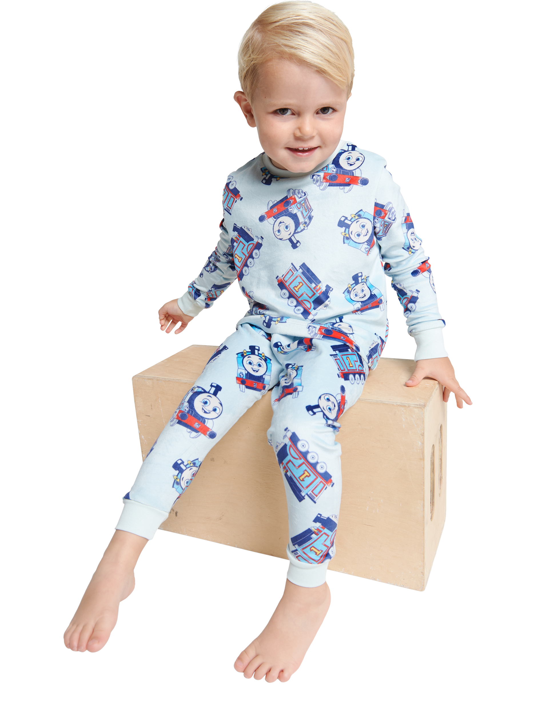 Product image 4 of 4, which shows Brand Threads Kids' Thomas The Tank Engine Pyjama Set, Blue, 1-2 years